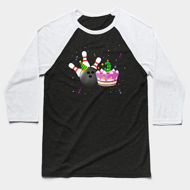 Bowling 3rd Birthday Bday Party Kids 3 years Old Bowler Baseball T-Shirt by Msafi